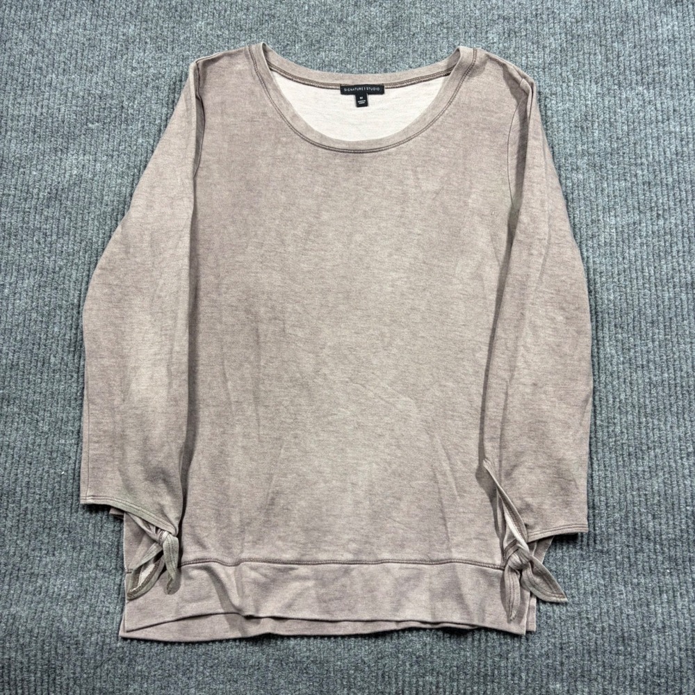 Signature Studio shirt Womens M Brown Tie Cuff Long Sleeve Sweatshirt